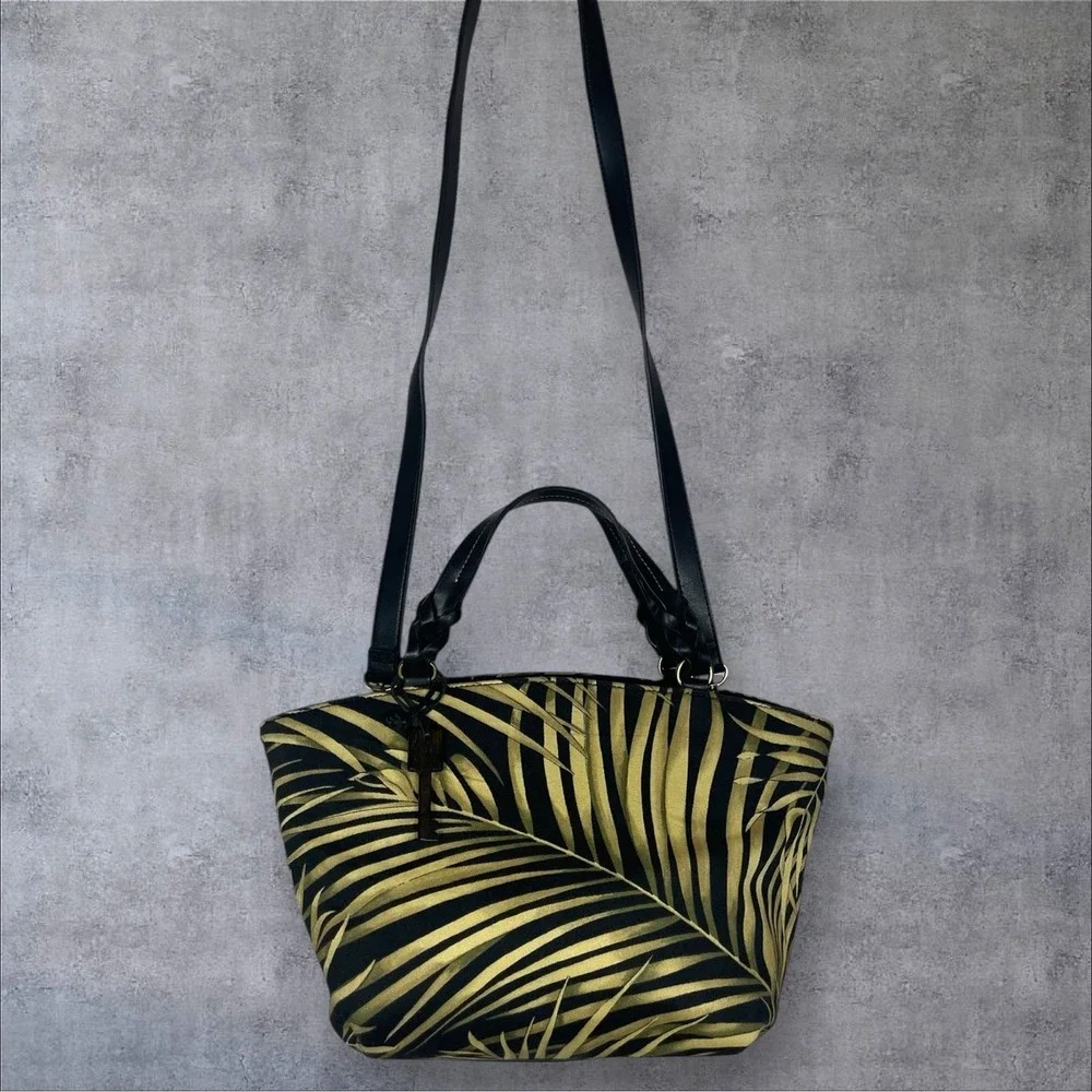 Vintage Y2K Fossil Handbag Fan Palm Print Crossbody Double Handle Satchel Tote